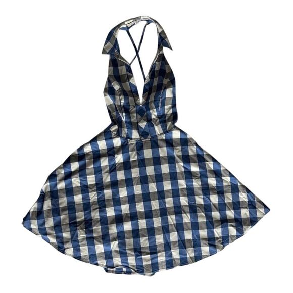 GUESS Blue Gingham Halter Dress Size 2 Fit & Flare Checkered Dress - Picture 5 of 10